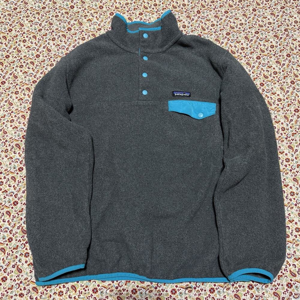 Patagonia Synchila Teal Accent Grey Pullover T-Snap Fleece Large